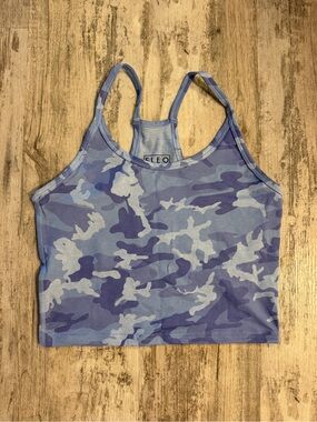 Fleo Light Blue Camo Racerback Sports Crop
